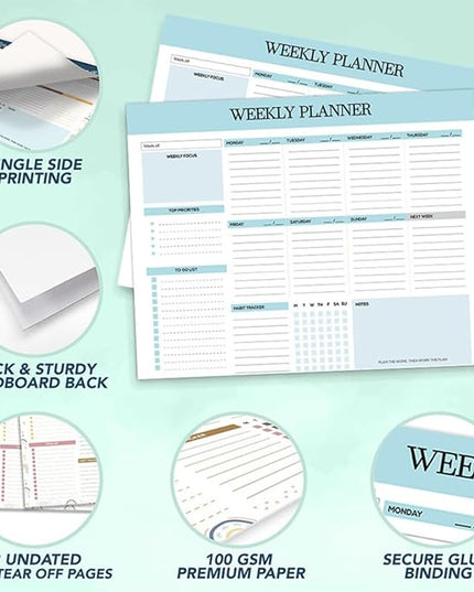 Weekly Planner, 52 Pages Undated Daily List Schedule Notebook Time Management Memo Pad for Office, Home Planning & School Scheduling (Pattern-E)