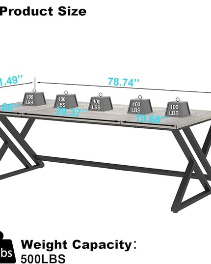 LVB Modern Long Office Desk, Large Wood Metal Computer Desk, Industrial Double Workstation Desk for Two People, Rustic PC Executive Work Study Writing Computer Table for Home, Light Grey Oak, 78.7 in