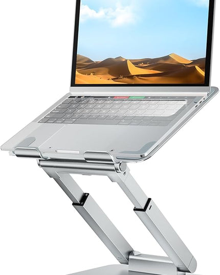 tounee Laptop Stand for Desk Adjustable Height, Telescopic Computer Stand with Pull Out Design Ergonomic Laptop Riser Fits All Laptops 10-17"-Silver