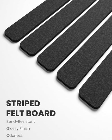 Fluxynara Cork Board Alternative Felt Strip Board 5-Pack 13"x2", Office Pin Board with 35 Push Pins, Adhesive Install for Bedroom Door & Home Office(Black)
