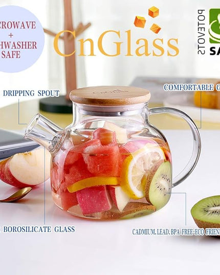CnGlass Glass Teapot Stovetop Safe,20.3 oz Clear Tea pot with Removable Filter Spout,Loose Leaf and Blooming Tea Maker