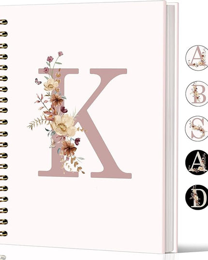 Lacama Pink Wildflower Initial Letter K Notebook Journal, Aesthetic Personalized Spiral Notebook, Customized Monogrammed Gifts, Birthday Gifts for Women, School Supplies， Office Supplies 5.5x8.3