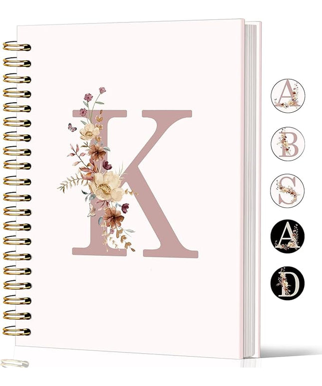 Lacama Pink Wildflower Initial Letter K Notebook Journal, Aesthetic Personalized Spiral Notebook, Customized Monogrammed Gifts, Birthday Gifts for Women, School Supplies， Office Supplies 5.5x8.3