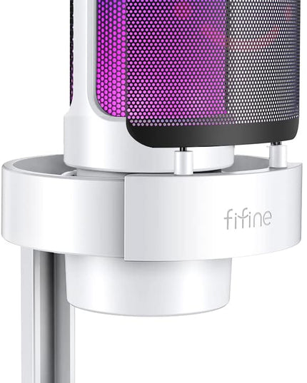 FIFINE Gaming USB PC Computer RGB Microphone for Live Streaming, Meeting, Podcasting, Video, Condenser Mic with Monitoring Headphone Jack, Light Control, for MAC OS/Windows-AmpliGame A8 White