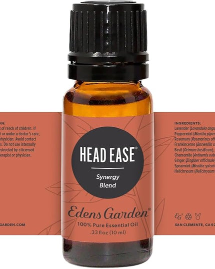 Edens Head Ease Essential Oil Blend- 100% Pure Premium Grade, Undiluted, Natural, Therapeutic, Aromatherapy, The Best for Diffusing, Skin, Face, Humidifiers 10 ml (.33 fl oz)