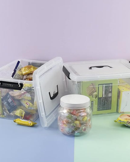 10 L Plastic Clear Storage Box, Plastic Latching Box with Lid, 6-PACK