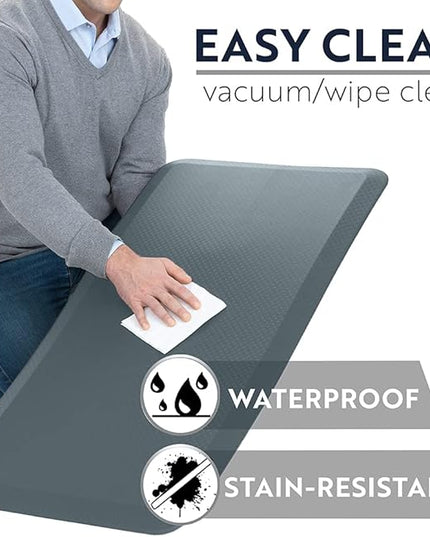 KANGAROO Thick Ergonomic Anti Fatigue Mats for Kitchen Floor, 48x20, Cushioned Standing Office Desk Mat, Waterproof Scratch Resistant Topside, Supportive All Day Comfort Padded Foam Rugs, Charcoal