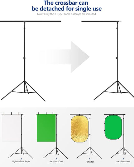 NEEWER T-Shaped Background Backdrop Support Stand Kit, 8.5ft/2.6m Tall Adjustable Tripod Stand and 5ft/1.5m Wide Crossbars with 6 Spring Clamps and 1 Carrying Bag for Studio Photo Video Photography