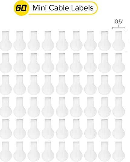 Wrap-It Storage Cable Labels, Mini, White (60 Pack) - Cord and Wire Tags for Cable Management and Organizer for Electronics, Computers and More