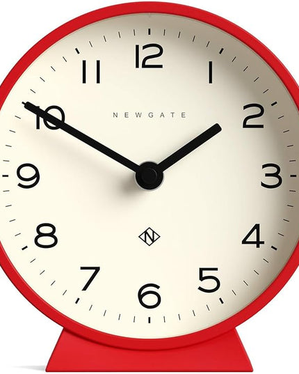 NEWGATE® M Mantel Echo Desk Clock | Modern Round Design | Red | Easy to Read Numbers | Contemporary Style for Desk, Table, Shelf or Bedside