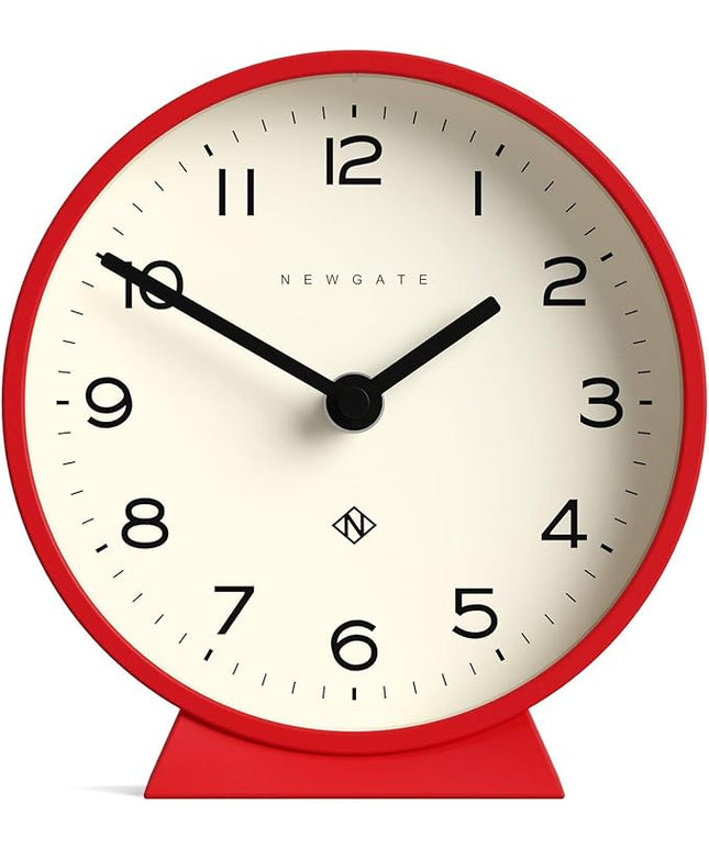 NEWGATE® M Mantel Echo Desk Clock | Modern Round Design | Red | Easy to Read Numbers | Contemporary Style for Desk, Table, Shelf or Bedside