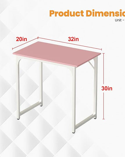 PayLessHere | 32 Inch Computer Desk | Pink | Office Desk with Metal Frame, Adjustable Feet | Water-Resistant, Scratchproof Surface | Sturdy Writing Table for Home Office or Study | Pack of 1