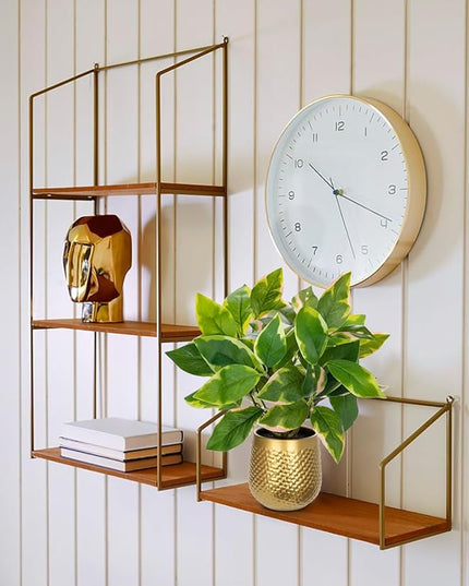 Oairse Articicial Plants Indoor Small Fake Plants in Pots Faux Pothos N‘ Joy Potted Plant Fake Indoor Plants with Gold Pots for Bathroom Living Room Office Desk Shelves