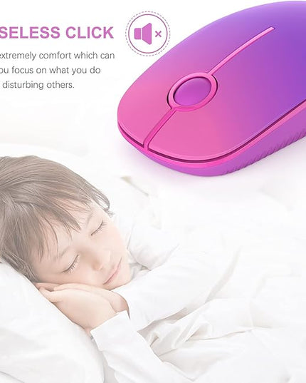 VssoPlor Wireless Mouse, 2.4G Slim Portable Computer Laptop Mouse with Nano Receiver Quiet Silent Optical Mice for Notebook, PC, Laptop, Computer-Gradient Purple