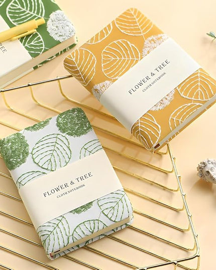 Pocket Notebook, A6 Journal, Small Embroidered Journal, Cute Fabric Notebook, Lay Flat Hardcover Journal, 4x6 Lined Notebook & Sketchbook, Personal Writing Journal for Women, White Leaf
