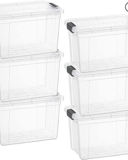 Superio Storage Bins with Lids- 6 Pack, 4.75 Qt Clear Boxes for Organizing, Stackable Plastic Containers- BPA Free, Non-Toxic, Odor Free, Organizer for Home, Office, Dorm
