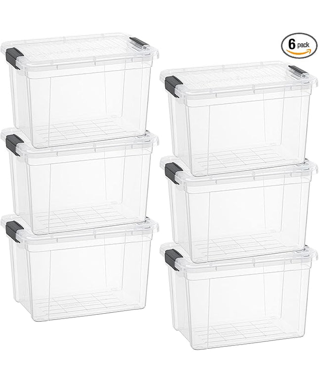 Superio Storage Bins with Lids- 6 Pack, 4.75 Qt Clear Boxes for Organizing, Stackable Plastic Containers- BPA Free, Non-Toxic, Odor Free, Organizer for Home, Office, Dorm