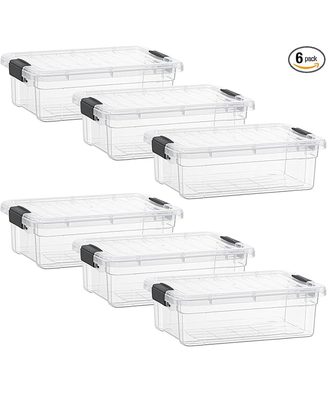 Superio Clear Storage Boxes with Lids, 1.27 Quart Plastic Container Bins for Organizing, Stackable Crates, BPA Free, Non Toxic, Odor Free, Organizers for Home, Office and Dorm, 6 Pack