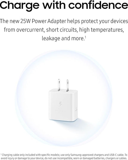 SAMSUNG 25W Wall Charger Power Adapter with Cable, Super Fast Charging, Compact Design, Compatible with Galaxy and USB Type C Devices, White
