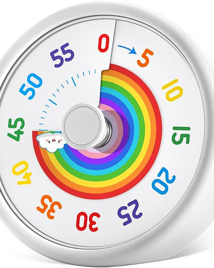 HIPPIH Visual Timer for Kids, 60 Minute Countdown Timers for Classroom Kitchen Office, Rainbow Disk Desk Timer Clock with Silent Operation, Pomodoro Timer Time Management Tools for Toddler ADHD White