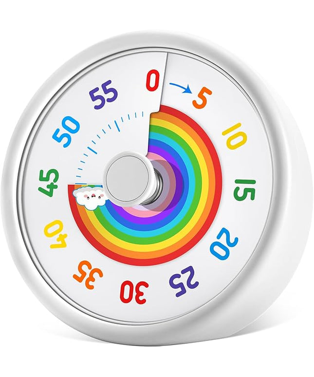 HIPPIH Visual Timer for Kids, 60 Minute Countdown Timers for Classroom Kitchen Office, Rainbow Disk Desk Timer Clock with Silent Operation, Pomodoro Timer Time Management Tools for Toddler ADHD White