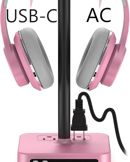KAFRI RGB Headphone Stand with USB Charger Desk Gaming Headset Holder Hanger Rack with 3 USB Charging Port and 2 Outlet - Suitable for Gamer Desktop Table Game Earphone Accessories Girlfriend Gift
