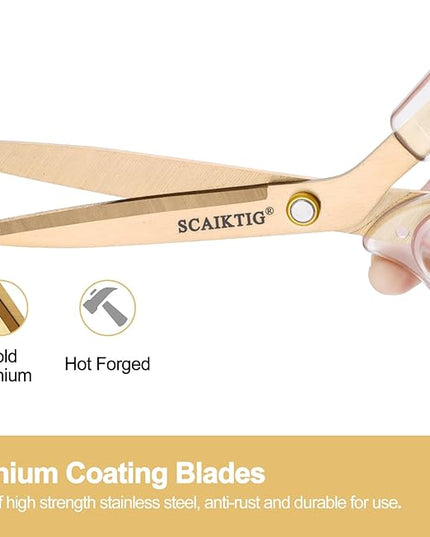 SCAIKTIG Acrylic Scissors Set, Office Scissors for Desk Gold, Clear Comfort-Grip Handles and Titanium Coated Blades, Sharp Scissors all Purpose Heavy Duty for Sewing, Art, Craft, School, Home Supplies