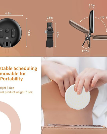 60 LED Ring Light, Rechargeable Selfie With Front & Back Clip, 2500-6500K Portable Phone, Adjustable 3 Modes for iPhone, iPad, Tablet, Laptop, CRI97+, 90 Grams (Black)
