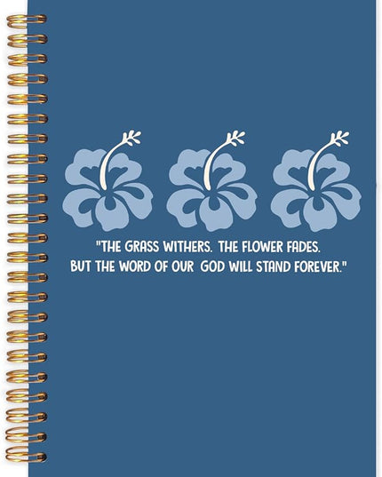 FDHSPAAM Navy Blue Hibiscus Christian Spiral Journal Notebook 5.5x8.3in, Bible Verse Journal for Woman, The Grass Withers Religious Notebooks for Note Taking, Hardcover Notebook