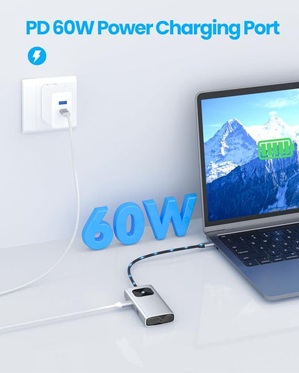 GiGimundo USB C Hub 5 in 1 Multiport Adapter for Laptop/Mac, 4K@60Hz USB C to HDMI Splitter, 60W Power Delivery, 3xUSB Data Ports, USB C Dongle for MacBook Pro/Air, iPad Pro, iMac, iPhone 17/16/15