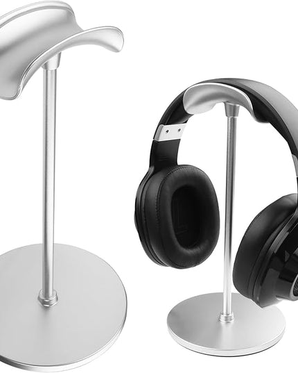 YAODHAOD Desktop Headphone Stand, Aluminum Alloy Headset Stand for Desk with Curved Headphone Rest & Anti-Slip Base,Heavy Base Desk Stand Headphones Support Accessory(Silver)