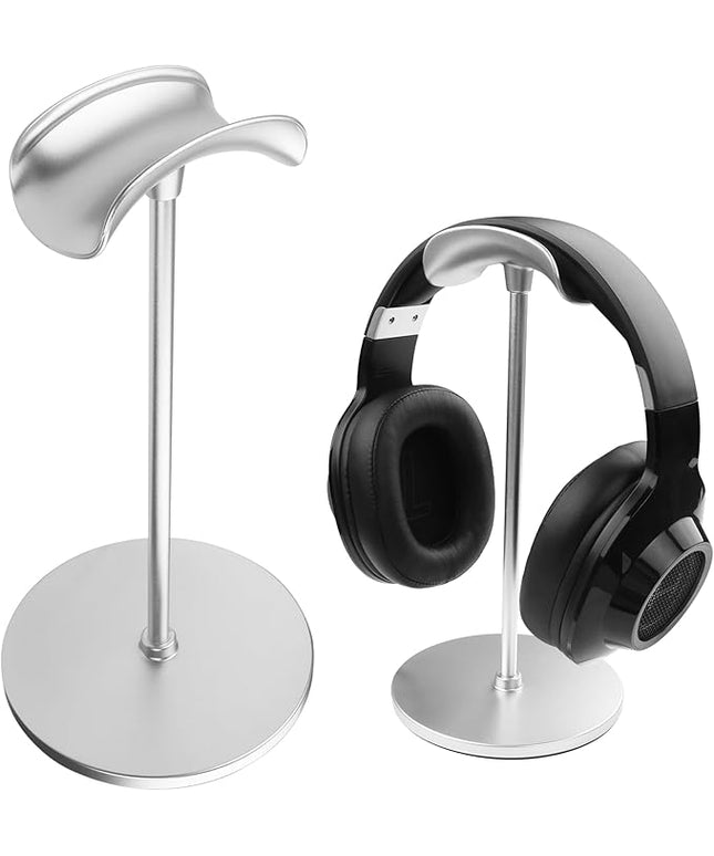 YAODHAOD Desktop Headphone Stand, Aluminum Alloy Headset Stand for Desk with Curved Headphone Rest & Anti-Slip Base,Heavy Base Desk Stand Headphones Support Accessory(Silver)