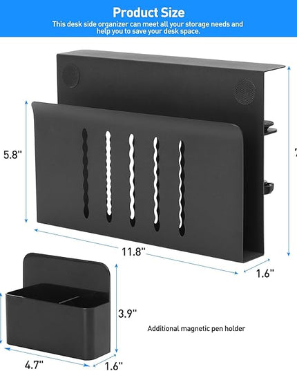 MAXECHO Desk Side Storage, Under Desk Laptop Mount, Table Side Hanging File Organizer, No Drill Clamp On Cable Management Tray, Laptop Holder with Magnetic Pen Holder for Office and Home, Load 22 Lbs