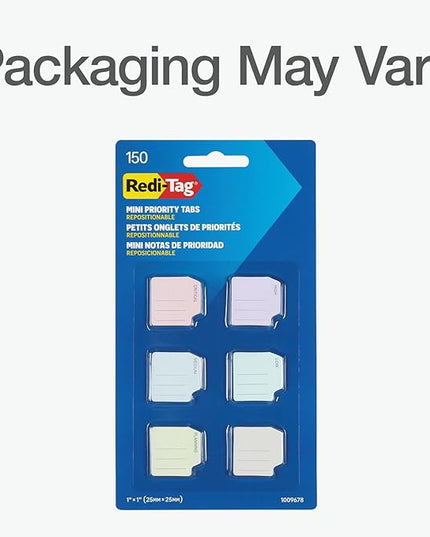 Redi-Tag Mini Priority Tabs, Small Flags for Journals and Notebooks, Small Sticky Notes, School & Office Supplies, Adhesive Tabs for Organization, 150 per Pack, 6 Assorted Colors, 1" x 1" (1009678)