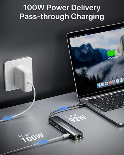 USB C Hub Multiport Adapter, DockteckExpand USB C Dongle 7 in 1 with 4K 60Hz HDMI Port, 1Gbps Ethernet, 100W PD, 2 USB 3.0 Ports, SD/TF Card Reader for MacBook iPad HP Dell XPS and More