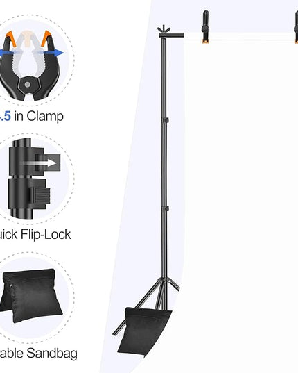 EMART Backdrop Stand 10x7.8ft(WxH) Photo Studio Adjustable Background Stand Support kit with 2 Crossbars, 8 Clamps, 2 Sandbags and Carry Bag for Parties, Events Decoration, Wedding, Photography