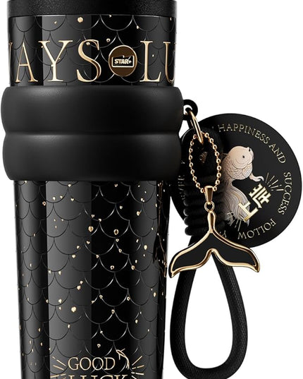 24 oz Tumbler with Lid and Straw, Insulated Coffee Mug Leak Proof, Portable Iced Travel Water Bottle, Reusable Thermal Coffee Cup, Gifts for Women, Mystic Black