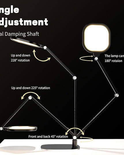 LED Desk Lamp for Home Office, Eye-Caring Modern Desk Light, 3 Color Temperature 10 Brightness Computer Light, Dimmable Desk Light with Memory & Timer Func, Metal Swing Arm Table Lamp