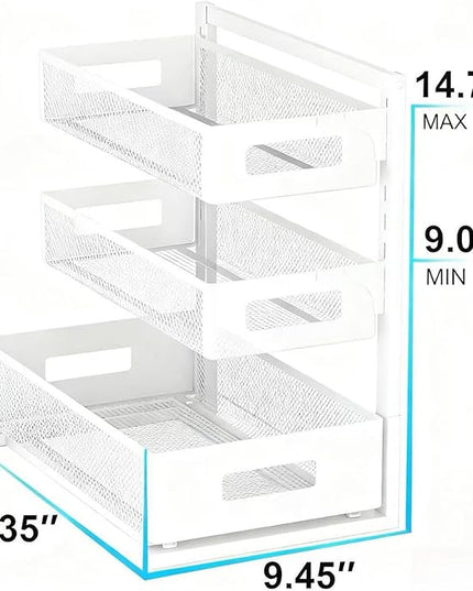 Under Sink Organizer, Adjustable Height 2 Tier Under Sink Organizers and Storage Multi-Purpose Under Sink Storage for Bathroom Kitchen