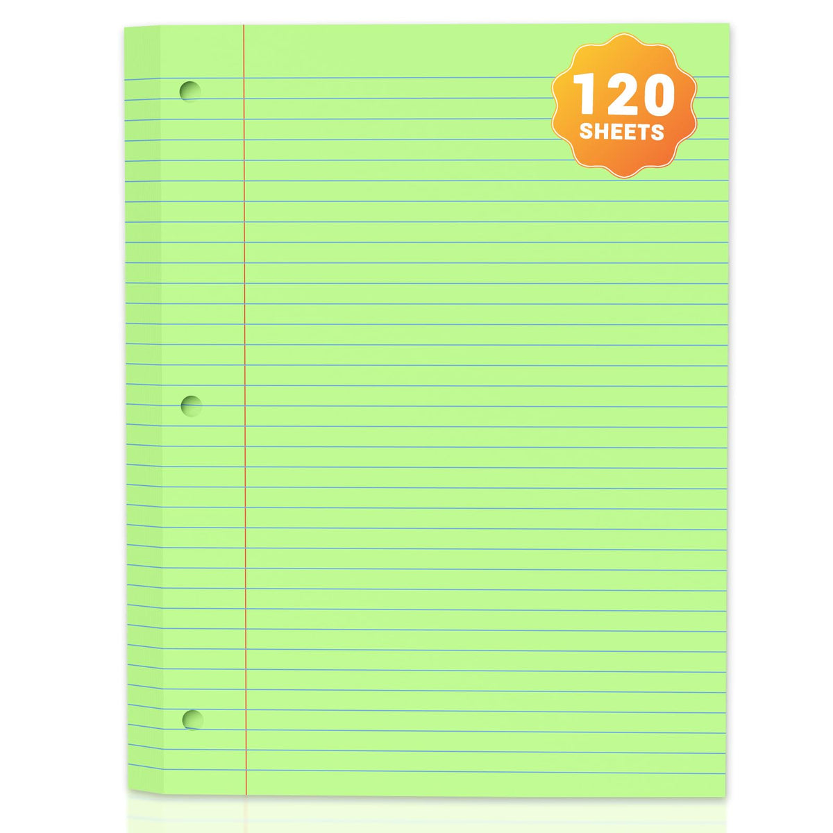 120 Sheets Green 8x10.5 Inch Loose Leaf Paper, College Ruled Filler Paper, 3 Hole Punched Notebook Paper for 3 Ring Binder, Premium Notebooks Paper for Students & Teachers, Office & School Supplies