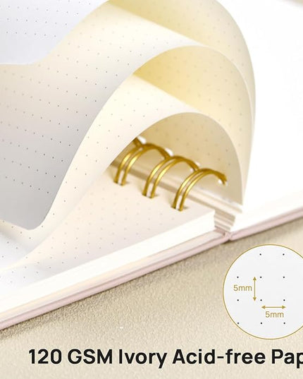 POPRUN Spiral Bullet Dotted Journal Notebook, 7-1/4" x 9-1/2" - 120 GSM Thick Paper, 220 Numbered Pages, Hardcover for Men & Women with Pocket, Index Tabs, 8 Perforated Sheets, Dark Green