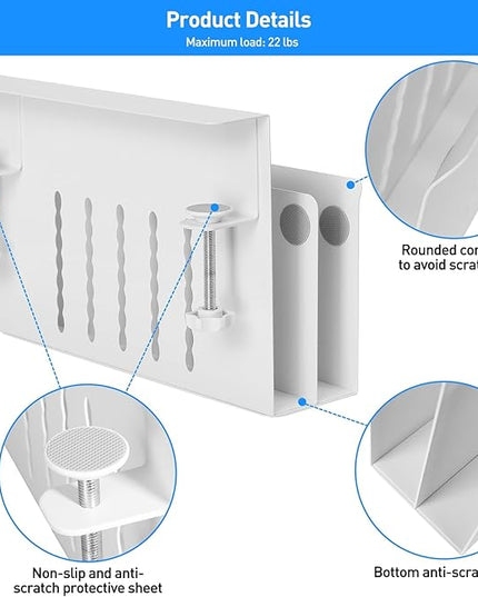 MAXECHO Desk Side Storage, Under Desk Laptop Mount, Table Side Hanging File Organizer, No Drill Clamp On Cable Management Tray, Laptop Holder with Magnetic Pen Holder for Office and Home, Load 22 Lbs