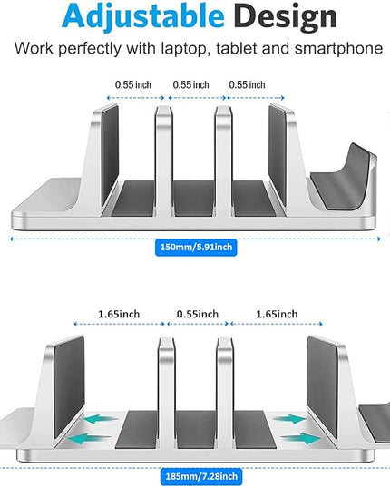 Vertical Laptop Stand [Updated Version],3-Slot Space-Saving Aluminum Desktop Stand Holder with Adjustable Dock Size Compatible for All MacBook/HP/Dell/Surface/Samsung/Chrome Book(Silver)