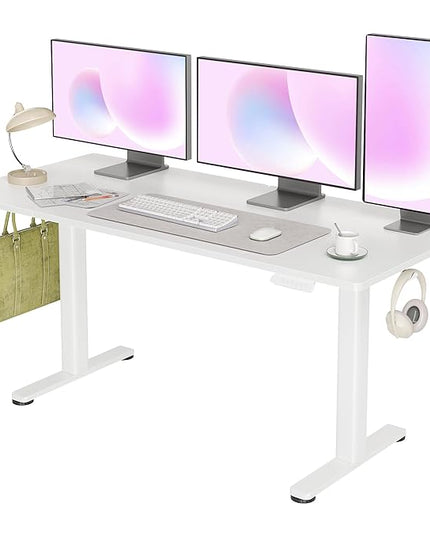 INNOVAR Electric Standing Desk, Adjustable Height Stand up Desks, 63 x 24 Inches Sit Stand up Desk for Home Office Computing, 3-Preset Memory Height Ergonomic Rising Desks, White