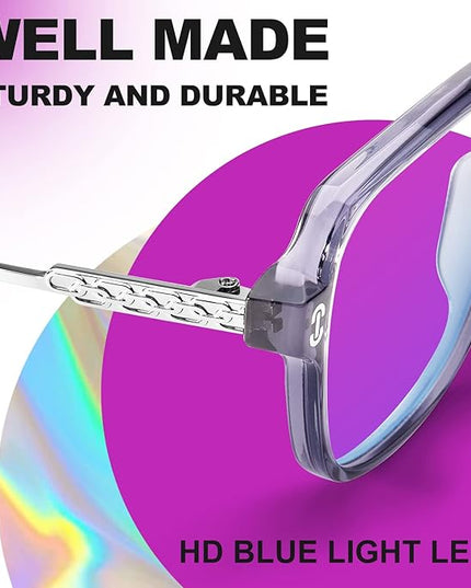 VISOONE Oversized Blue Light Blocking Glasses with Chic Square TR90 Frame and Metal Temple for Women Men REMY