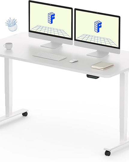 FLEXISPOT E6 MAX Dual Motor 55x28 Inch 3-Stage Heavy Duty Standing Desk, 330lbs Weight Capacity, Height Adjustable Desk w/Cable Management & Wheels (Seamless White Desktop + White Frame)