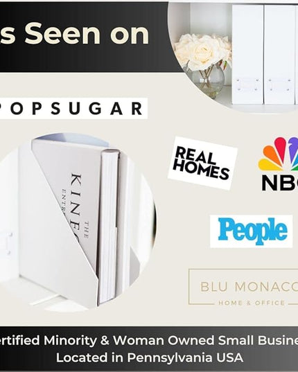BLU MONACO Set of 6 Foldable White Magazine File Holders | Vertical Desk File Organizer Boxes With Leather Label Holders | Stylish Cardboard Magazine Storage for Shelves, Workspace and Home Office