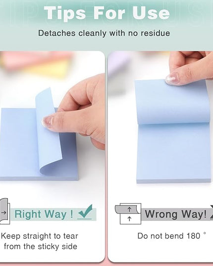 Sticky Notes 3x3 Inch, 8 Pads Light Colors Self-Adhesive, 8 Assorted Pastel Colors, 80 Sheets/Pad, Reusable Notepads for Office, School, and Home