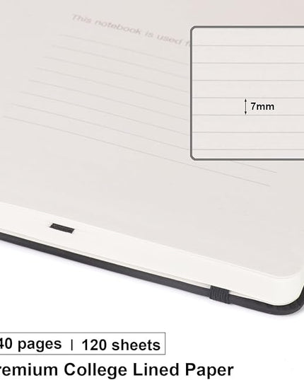 Comix Lined Journal Notebook for Women Men, Journaling Notebooks for Office School Home, 240 Pages, 5.5" x 8.3", College Ruled, A5, Hardcover, Black