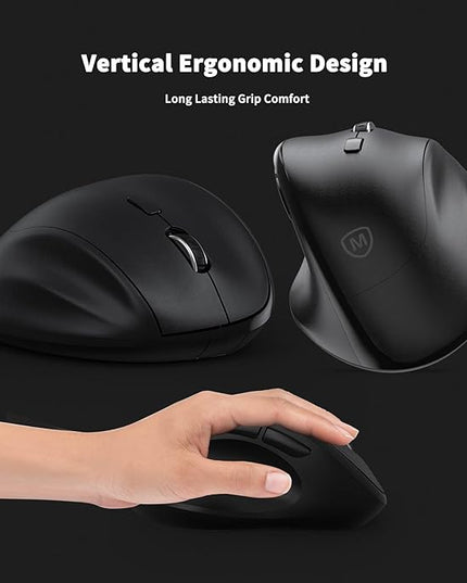Ergonomic Wireless Mouse with USB Receiver for PC Computer, Laptop and Desktop, Ergo Mouse Vertical with Silent Clicks Long Battery Life, Up to 1600 DPI & 1 AA Battery Powered, Black